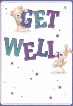 This Norbury-inspired get well card brims with playful optimism and a nurturing spirit, instantly conjuring the comfort of familiar local streets. An inviting teddy bear, its fur rendered so softly you can almost feel its embrace, perches supportively atop bold, vibrant lettering that spells 'GET' in deep violet hues. Below, a lively puppy presses against the word 'WELL,' its floppy ears and round features communicating gentle mischief and loyal companionship. The playful duo is encircled by small twinkling stars, capturing flashes of hope much like the glow seen in Norbury's welcoming windows after dusk. The large, bouncy type is shaded in harmonious teals and purples, their curves and lines echoing the cheerful abundance of a freshly arranged bouquet. A pristine white backdrop suggests clarity and peace, the kind you might find wandering through the green spaces and side roads of Norbury. Every brushstroke exudes the same careful artistry cherished by Flowers Norbury, where each card-like each flower stem-is thoughtfully chosen to heal and uplift. The scene is both lighthearted and deeply reassuring, gathering comfort, encouragement, and the cheerful tenderness that helps friends and families across Norbury weather any recovery together.
