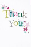 There is a soft, uplifting spirit in this thank you card, as if every detail was designed to bring gentle happiness to the recipient. The 'Thank You' message is presented in playful, vibrant letters-each character a joyful parade of shimmering silver, sunlit yellow, lively green, and cheerful blue. Some are patterned with dainty dots or elegant stitched lines, conjuring a sense of handcrafted care much like the artisanal gifts found in Norbury's bustling shops. Clusters of stars in shades of warm pink, bright teal, and twinkling silver seem to float around the message, giving a sense of celebration and friendliness. The pristine white background offers a sense of peaceful space, much like the open lawns of Norbury Park in early summer, while the arrangement of letters and stars is light and harmonious, never overpowering. This card evokes true gratitude-the kind felt after an act of kindness in the local community. It's easy to envision this card arriving with a bouquet, both carrying a message of sincere thanks to someone in Norbury who has touched your life.